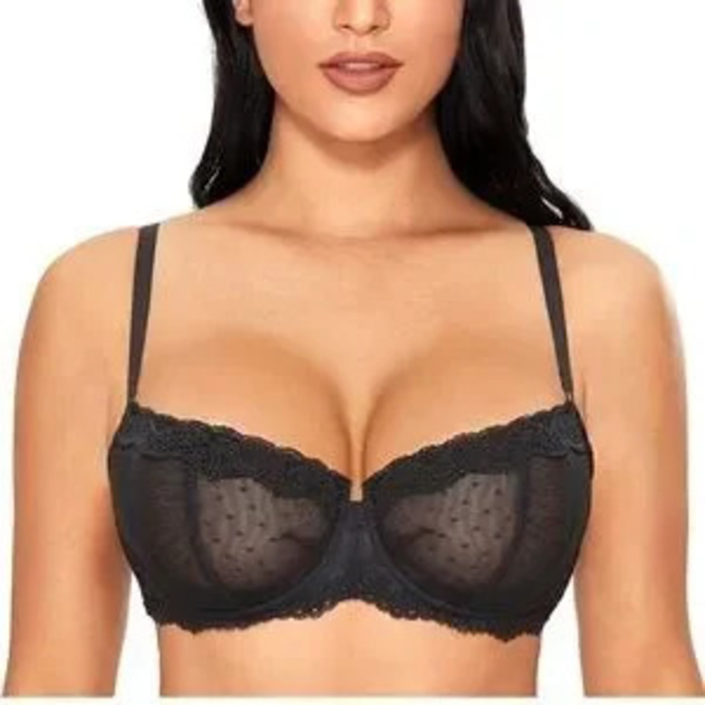 Sexy Lace Bra Underwire Balconette Unlined Demi Sheer Plus Size